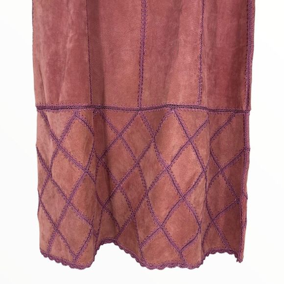 Y2K Vintage Mauve Pink Patchwork Pieced Leather Stitched Midi Skirt NWT size 12 - Picture 3 of 12